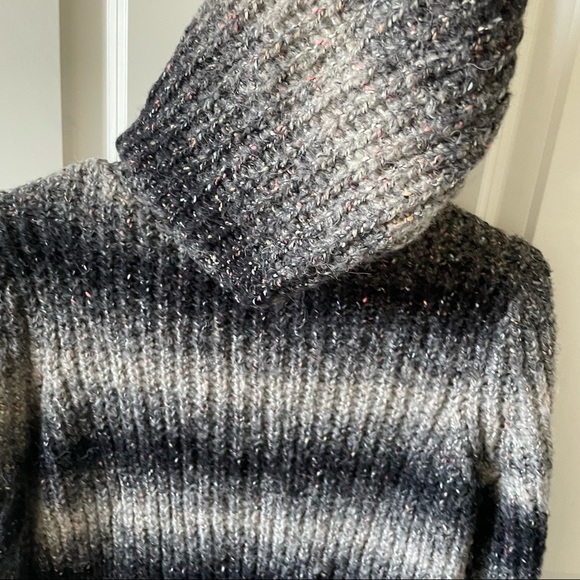 Michael Stars Alpaca Blend Black and Tan Ombre Hooded Zip-Up Sweater Size XS - Picture 10 of 11